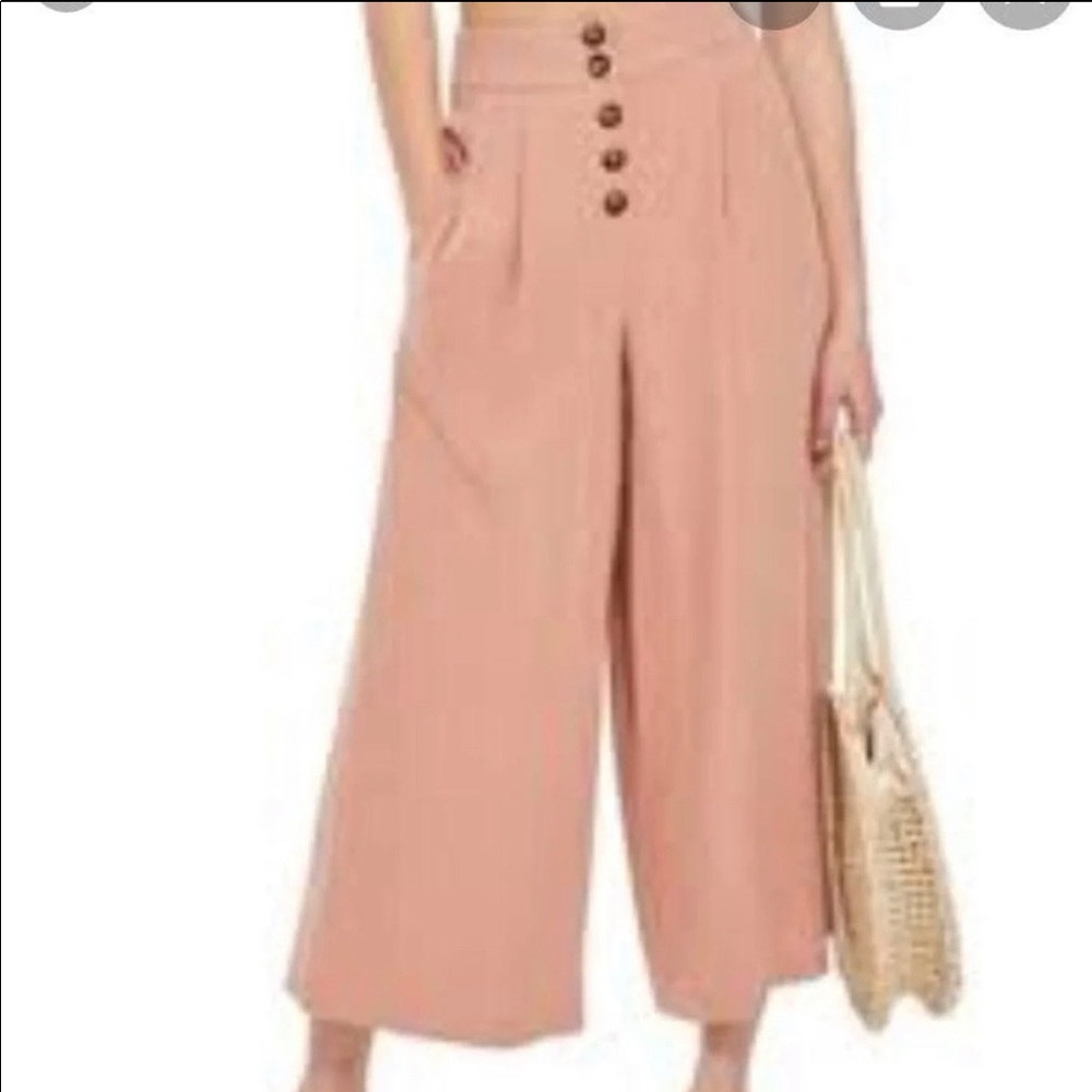 Topshop Blush Wide Leg Linen Pants